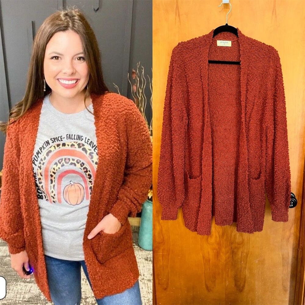 Boutique Women's L Popcorn Knit Cardigan Sweater w/ Pockets